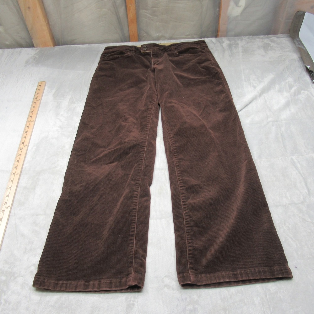 Mountain Khakis Baggy Pants Women 12 Brown Corduroy Relaxed Wide Leg 35x30